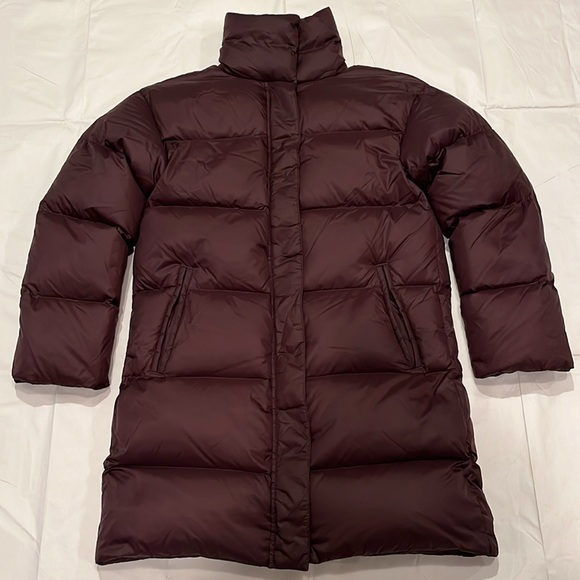 Eileen Fisher Eggshell Recycled Nylon Funnel Neck Coat - Petite Small - Cassis - Picture 3 of 15